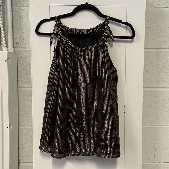 Black and Gold Madewell Tie Strap Top - Picture 3 of 8